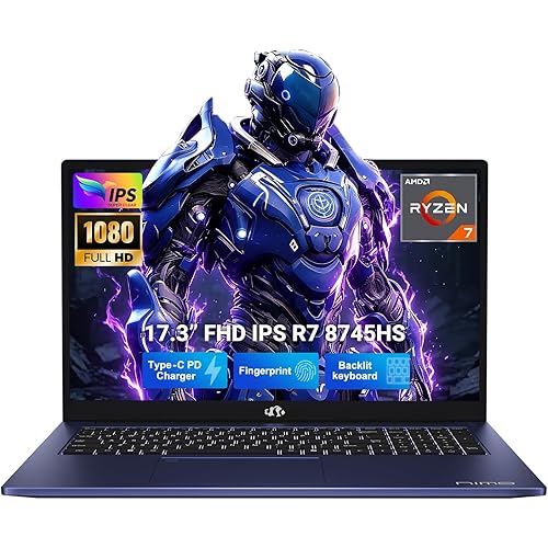NIMO 17.3" IPS-Gaming-Laptop, AMD Ryzen 7 8745HS Up to 4.9GHz Beat R9 7940HS 16GB RAM 512GB SSD Radeon 780M-Graphics, WiFi 6E USB4 Backlit Keyboard Fingerprint, Win 11 PC for Work & Play 2-Yr Warranty