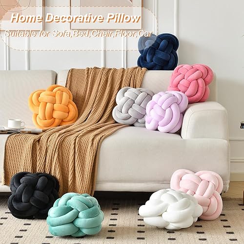 Miniatura 4 de XIAIJIA Almohada decorativa de bola de nudo para cama, almohada de felpa suave, bonita almohada anudada, almohadas de terciopelo verde claro,