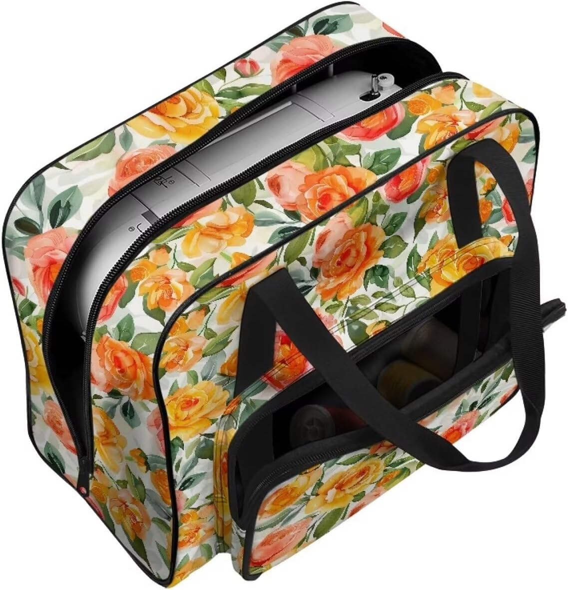 Flower Sewing Machine Case Portable Sewing Machine Handbag Large Capacity Travel Storage Carry Case with Pockets for Most Standard Sewing Machines and Accessories Gifts