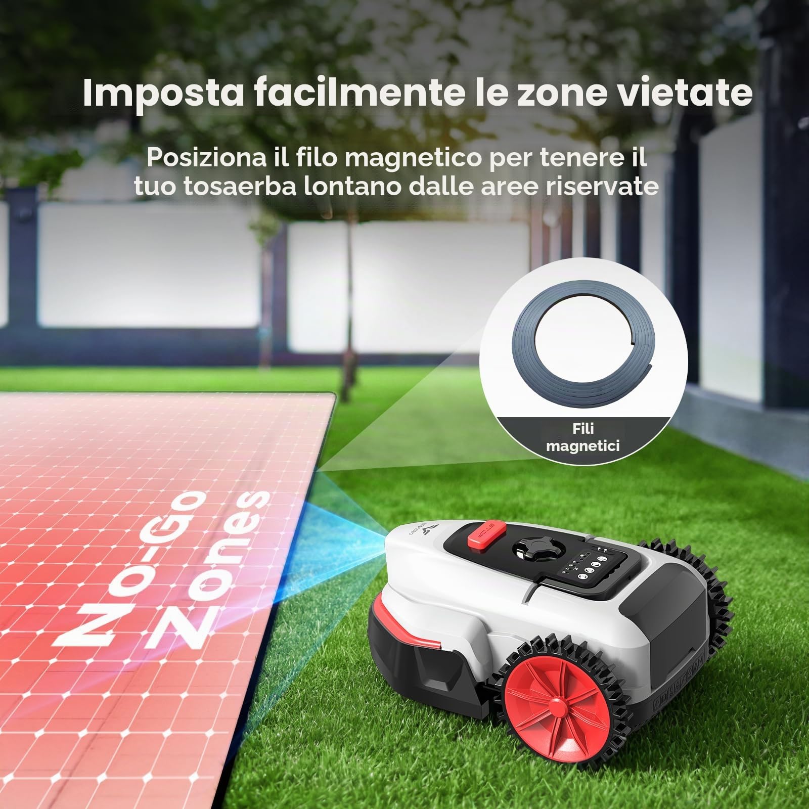 V3 Robot Tagliaerba Senza Filo Perimetrale, Navigazione AI con Visione, Controllo tramite App, Funzionamento Silenzioso, per Giardini fino a 100 m²