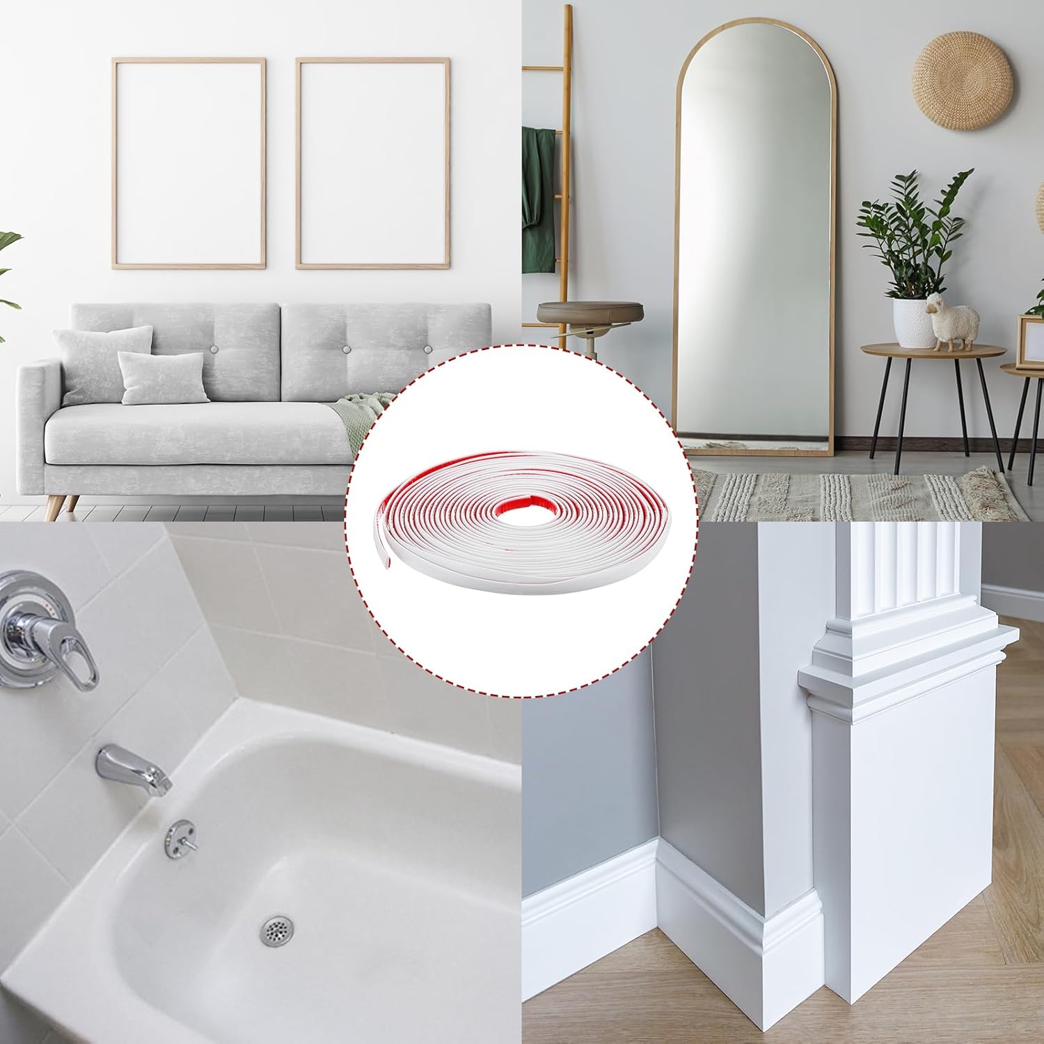 uxcell Peel and Stick Trim, 0.5 Inch x 33 Ft Flexible Wall Molding Trim Waterproof Self-Adhesive Wall Trim for Mirror Frame Wall Edge DIY Home Decoration, White