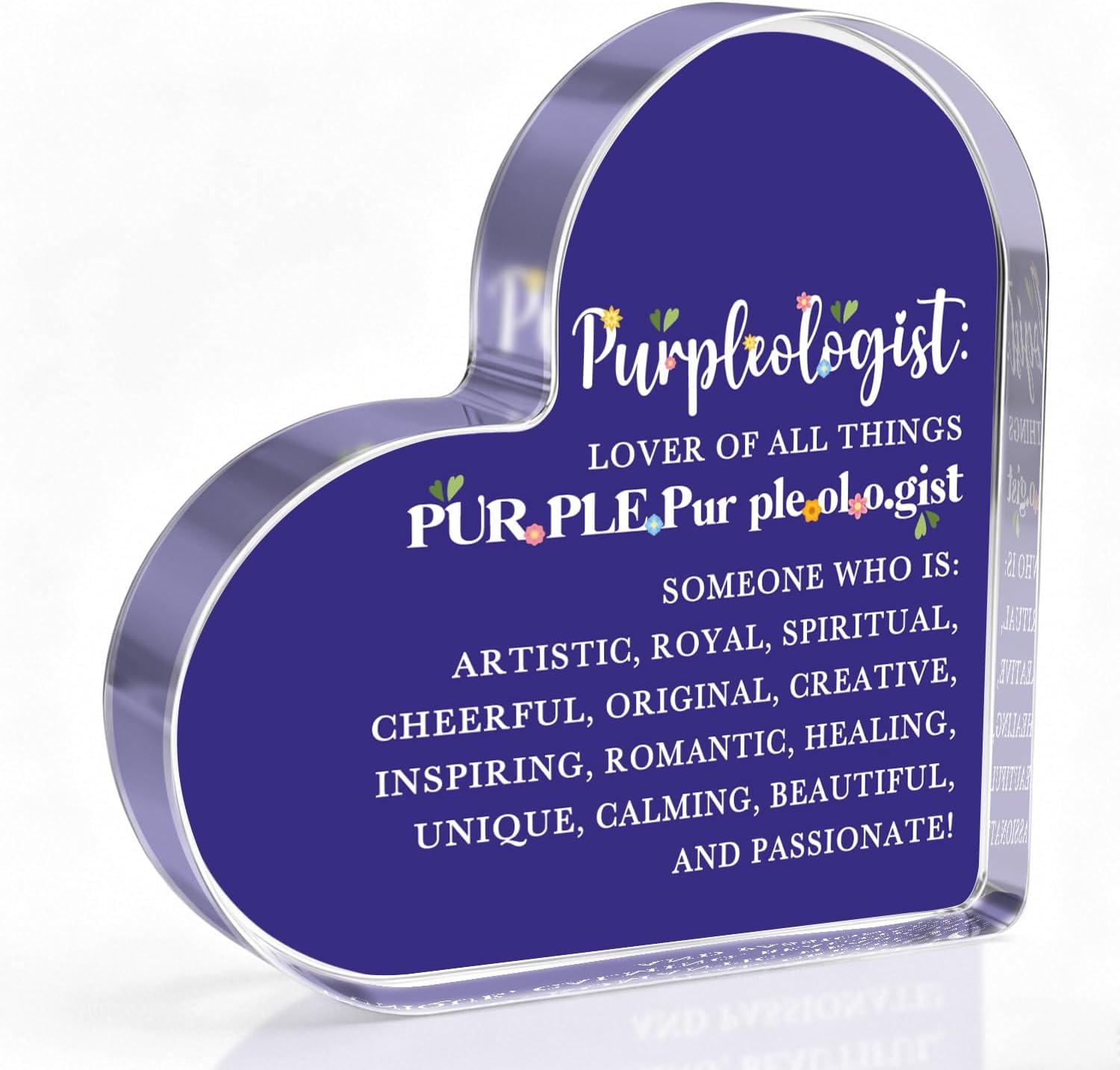 Purple Gifts for Women Men, Purpleologist Heart Shaped Acrylic Desk Shelf Sign Decor for Home Office, Birthday Housewarming Gifts for Mom Sister Friends Purple Lovers Coworker