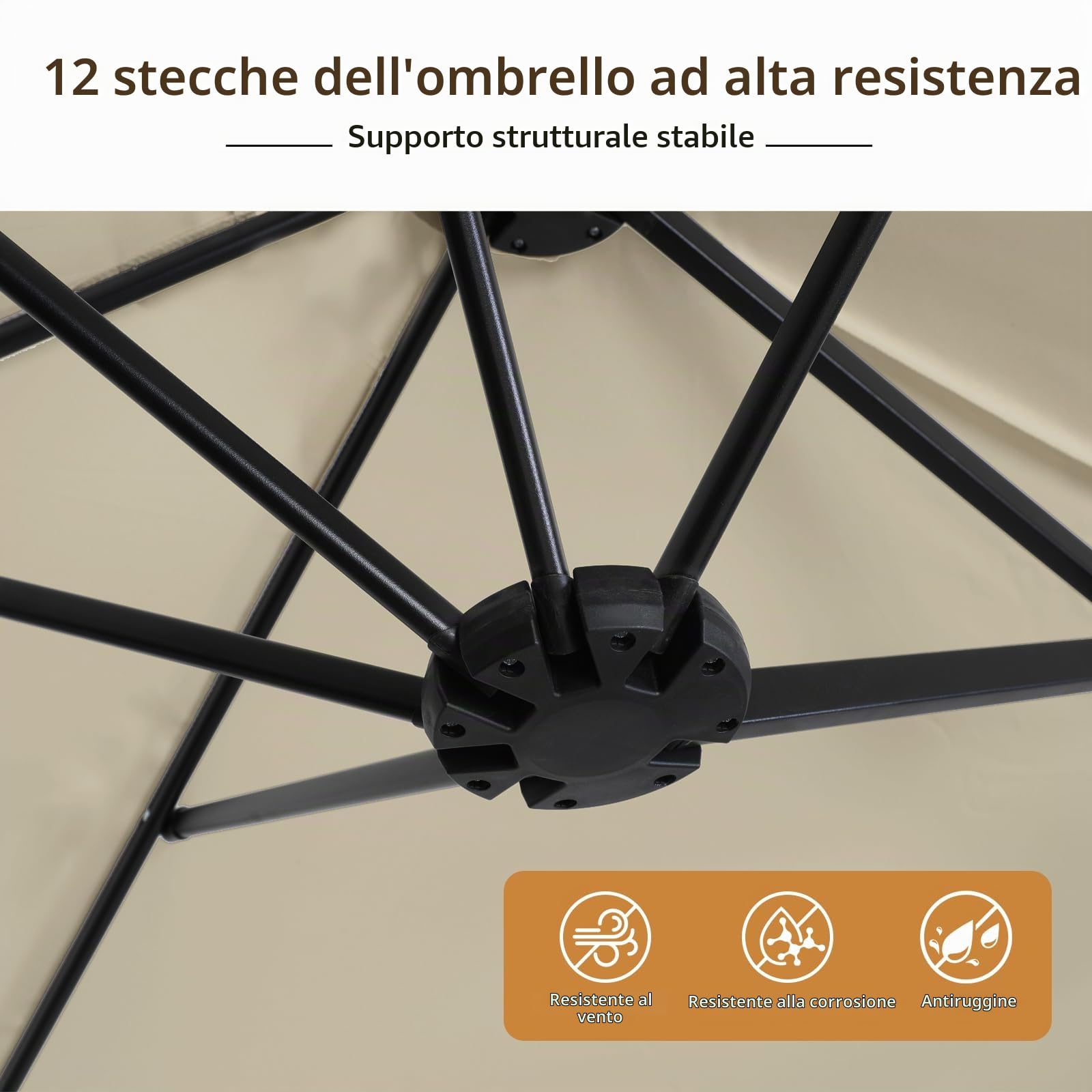 VOWNER Ombrellone da Giardino, Doppio da Patio Rettangolare, con Sistema di Apertura e Chiusura Manovella, con Base & Manovella, 4,4 x 2,6 m, per Giardino, Esterno, Beige