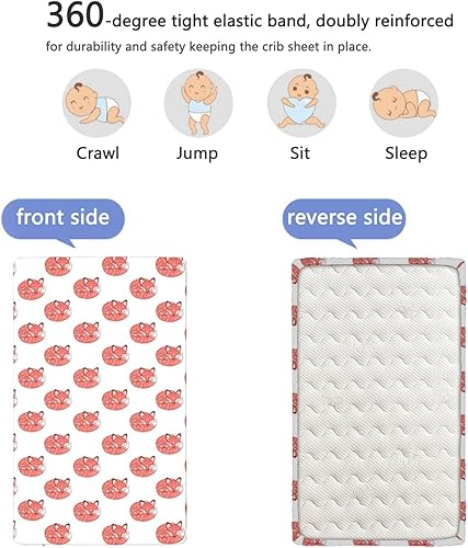 Miniatura 5 de Sábanas ajustables con temática de zorro, sábanas portátiles para cuna, suaves y transpirables, ideales para habitación de niños o niñas o