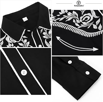 TRIWORKS Cowboy Shirts for Men Western Long Sleeve Casual Vintage Embroidery Country Shirt Slim Fit Button Down Shirt Casual Work XS-3XL