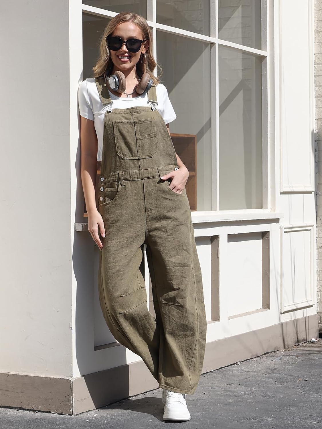 Overalls for Women - Denim Bib Overalls Barrel Leg with Adjustable Strap, Y2K Baggy Jean Pants Jumpsuits with Pockets