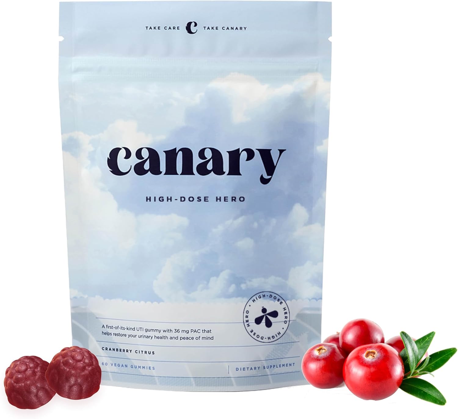 Canary High-Dose Hero – Urinary Tract Health Gummies Supplement, Helps Cleanse & Protect, Delicious Natural Cranberry Flavor, 60 Gummies