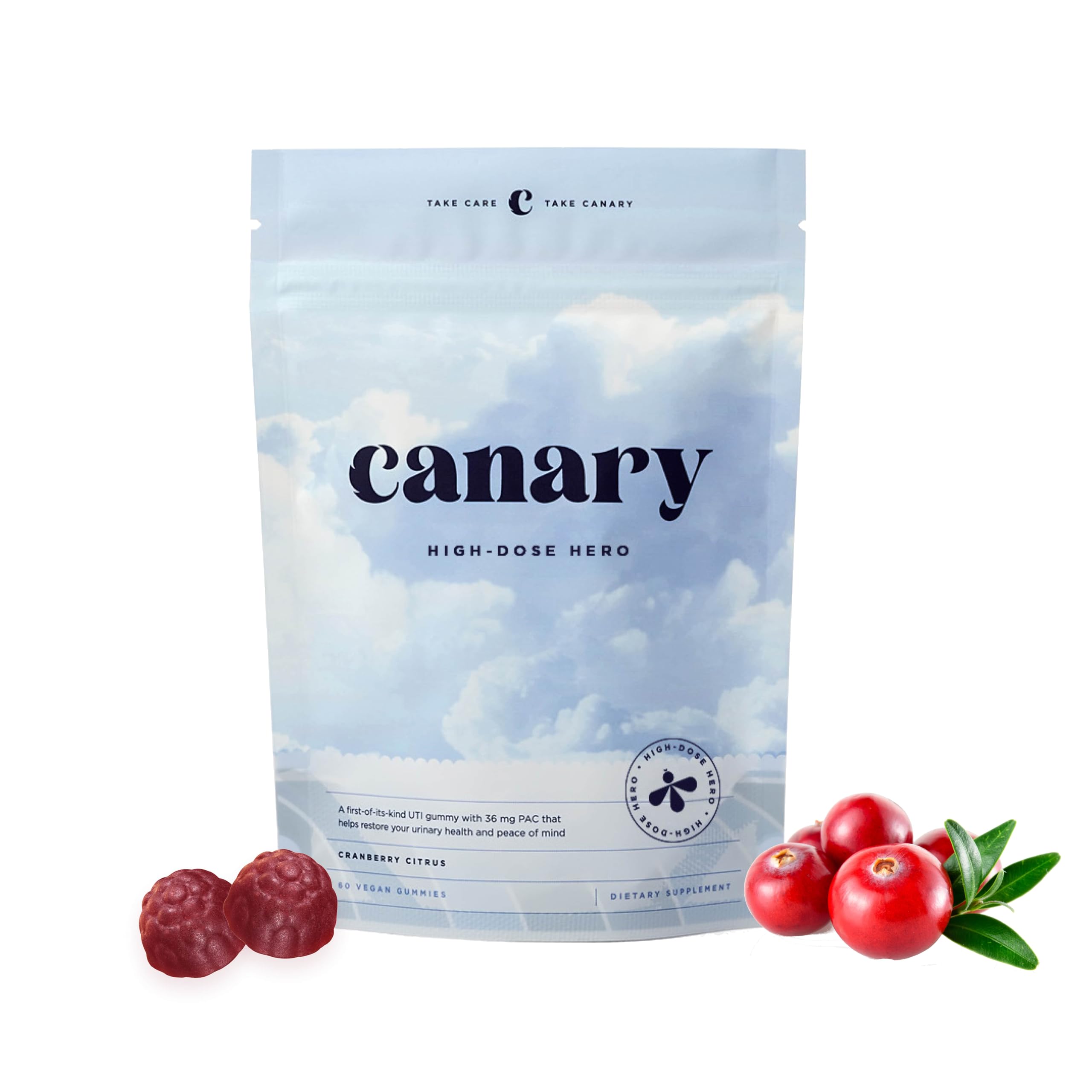 Canary High-Dose Hero - Urinary Tract Health Gummies Dietary Supplement, Helps Cleanse & Protect, Delicious Natural Cranberry Flavor, 60 Gummies