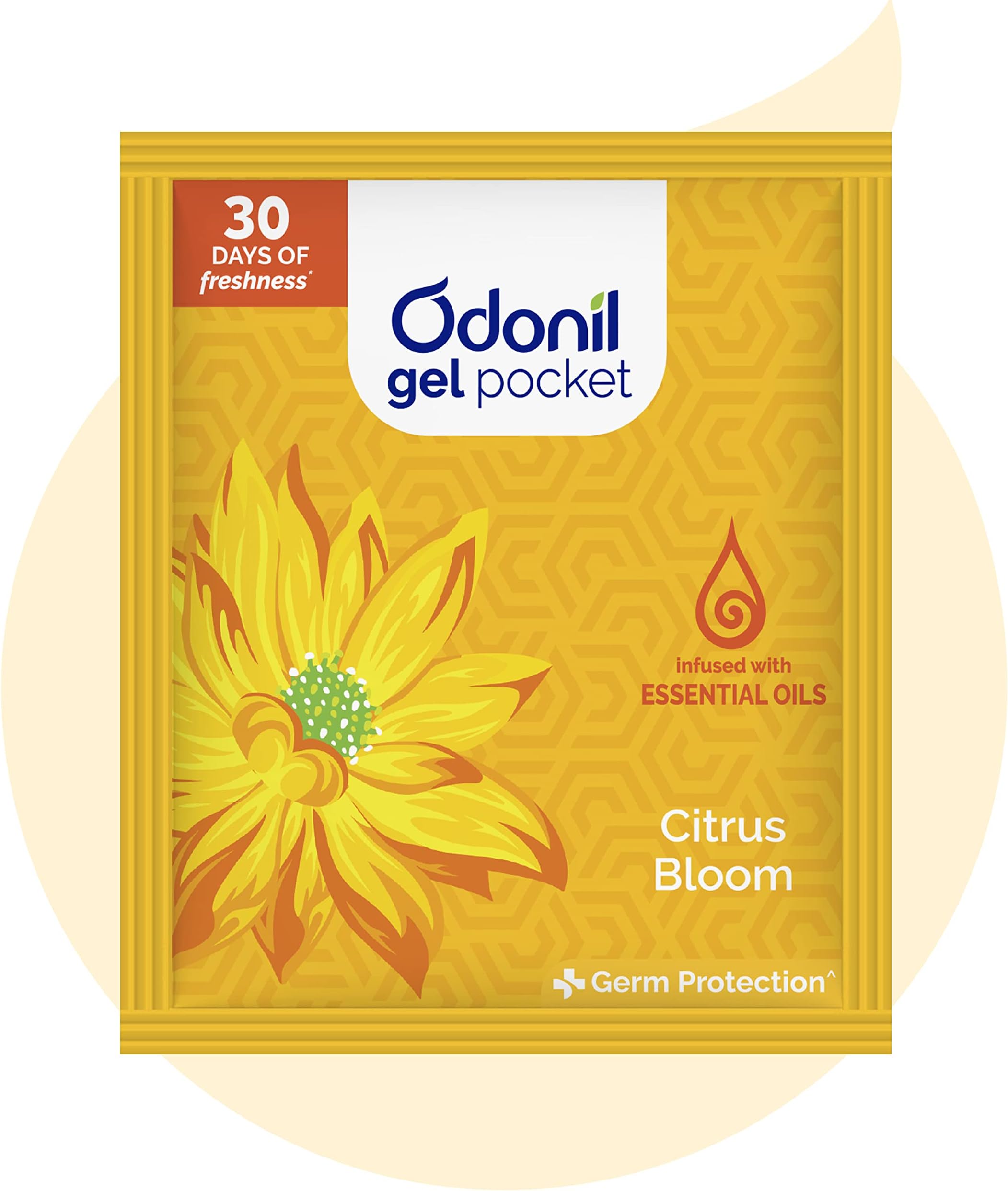 Odonil Gel Pocket - Citrus Bloom - 10g | Infused with Essential Oils | Germ Protection | Lasts Up to 30 days | Air Freshener for Bathroom and Toilet
