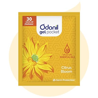 Odonil Gel Pocket - Citrus Bloom - 10g | Infused with Essential Oils | Germ Protection | Lasts Up to 30 days | Air Fresh