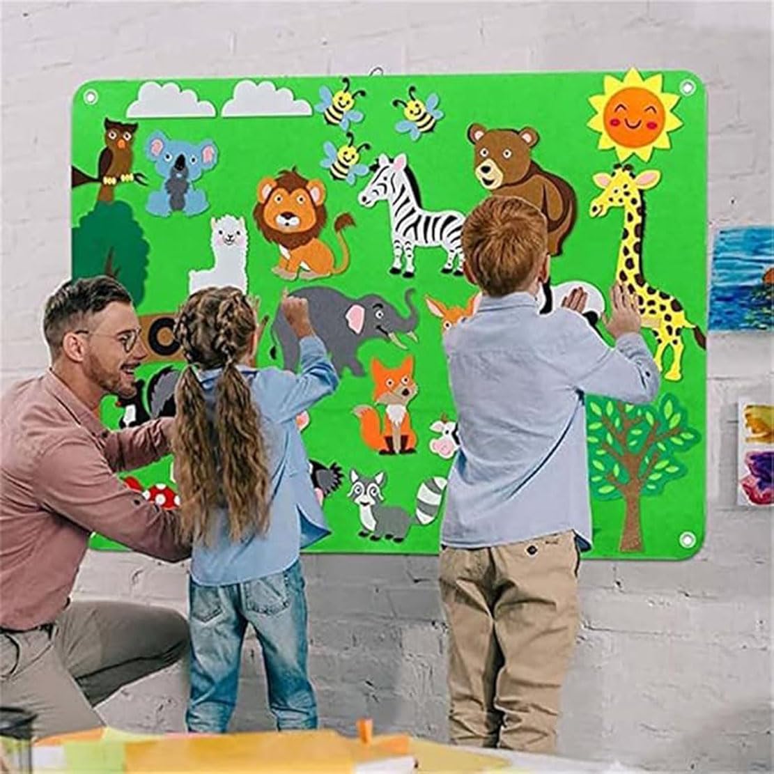 Tableau D'histoire en Feutre, Animaux De La Ferme, Tableau D'histoire en Feutre Flou, Jouets en Flanelle Réutilisables pour l'espace/la Voiture,Tableaux en Feutre pour Les Murs (Animal)