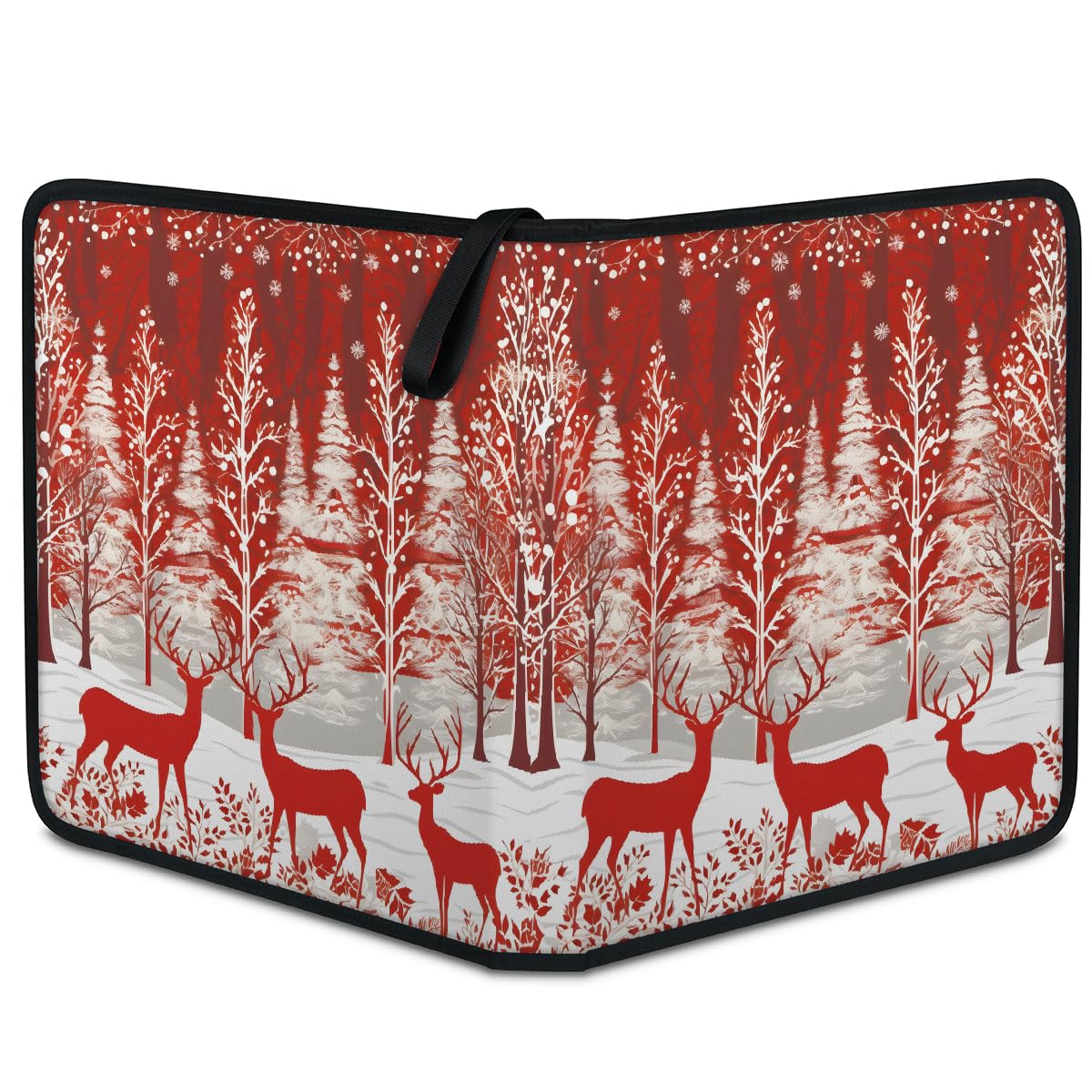 Raccoglitore per carte collezionabili con 4 tasche, motivo cervo natalizio invernale, abete, con maniche rimovibili, impermeabile, con cerniera, 50 pagine, capacità 400 carte