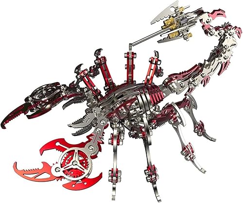 PUOSUO Colorido rompecabezas de metal 3D Scorpion DIY Kit de modelo, rompecabezas de rompecabezas Scorpion King adornos de acero inoxidable 3D (rojo)