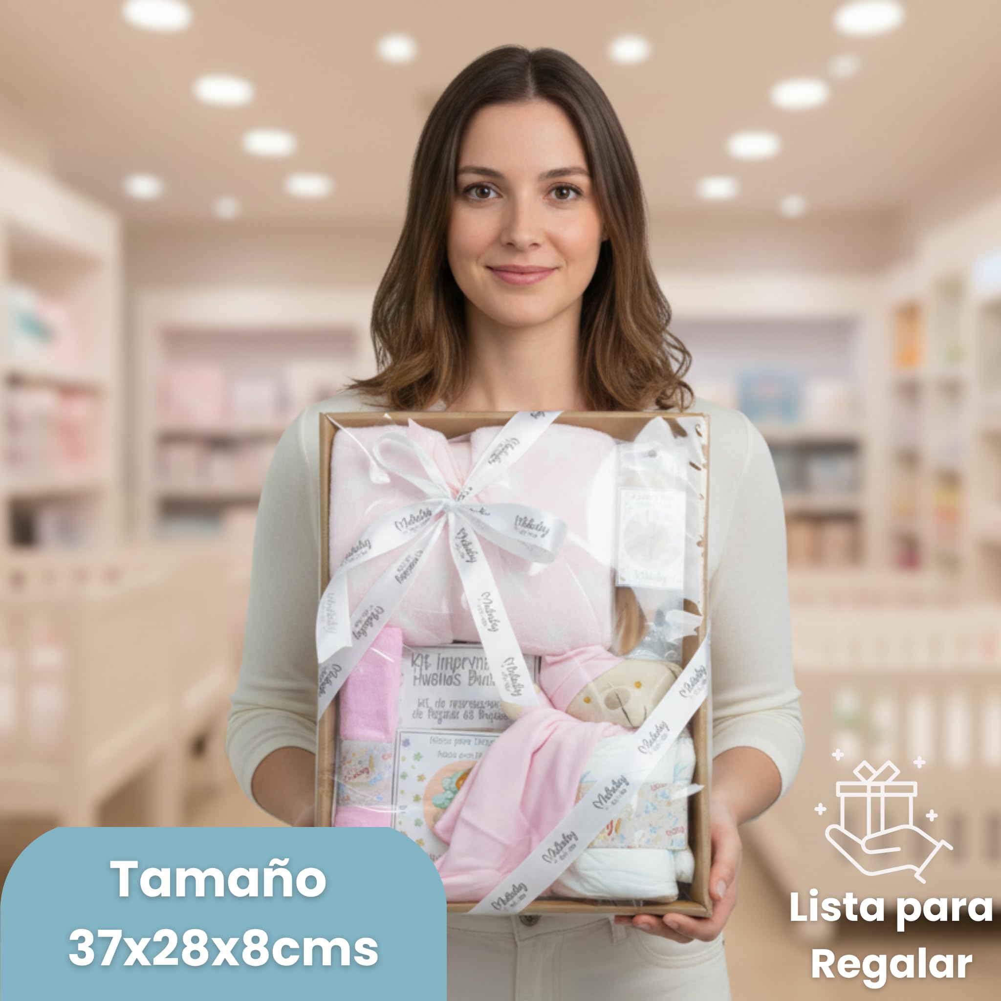 Canastilla Bebé Bambú, Set Regalo Recién Nacido con Dou dou Bambú, Manta Arrullo, Cepillo y Peine Personalizados, Discos de Hitos y Muselina (Azul)