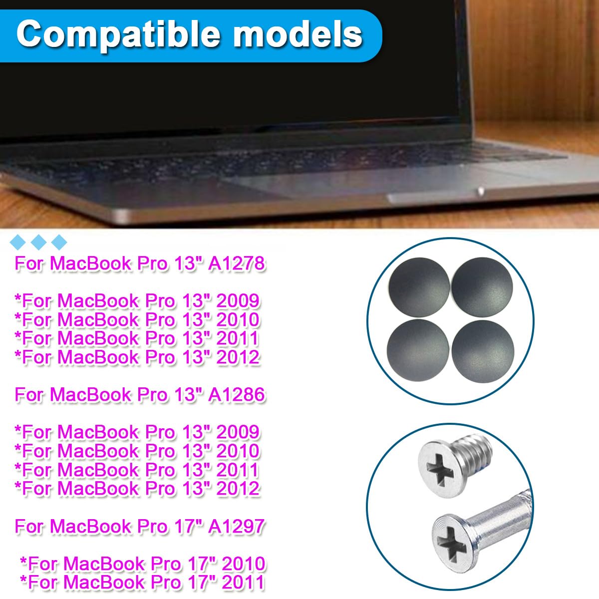31 PCS Base Inferiore Base in Gomma Custodia e Viti Set di Viti Postato Compatibile per MacBook PRO 13 "15" 17 "A1278 A1286 A1297 (Non per Display Retina) - 1,5 mm Phillips Cazzolottente
