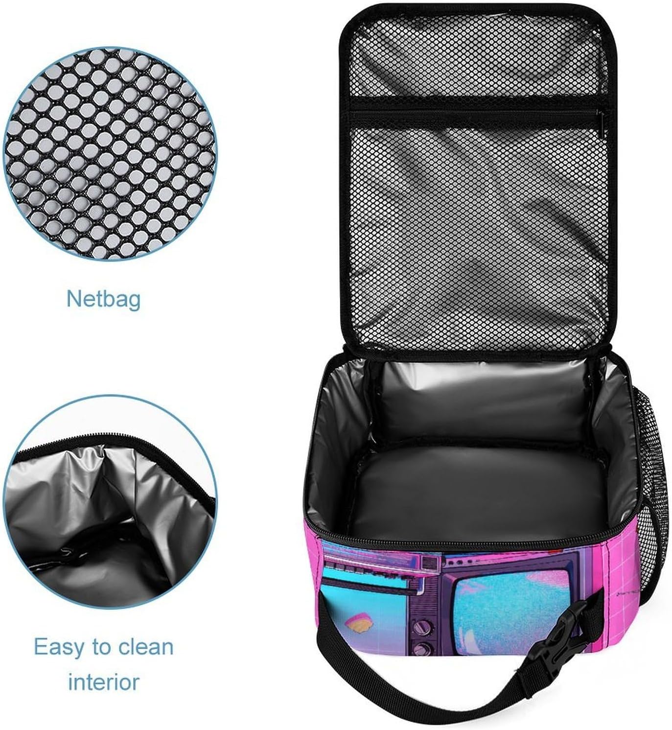 Retro Gadgets Collage Insulated Lunch Bag for Women Cute Lunch Tote Bag Mini Cooler Reusable Lunch Box for Work, Picnic, Camping, Office - Durable 600D Polyester Lunch Pail image 4