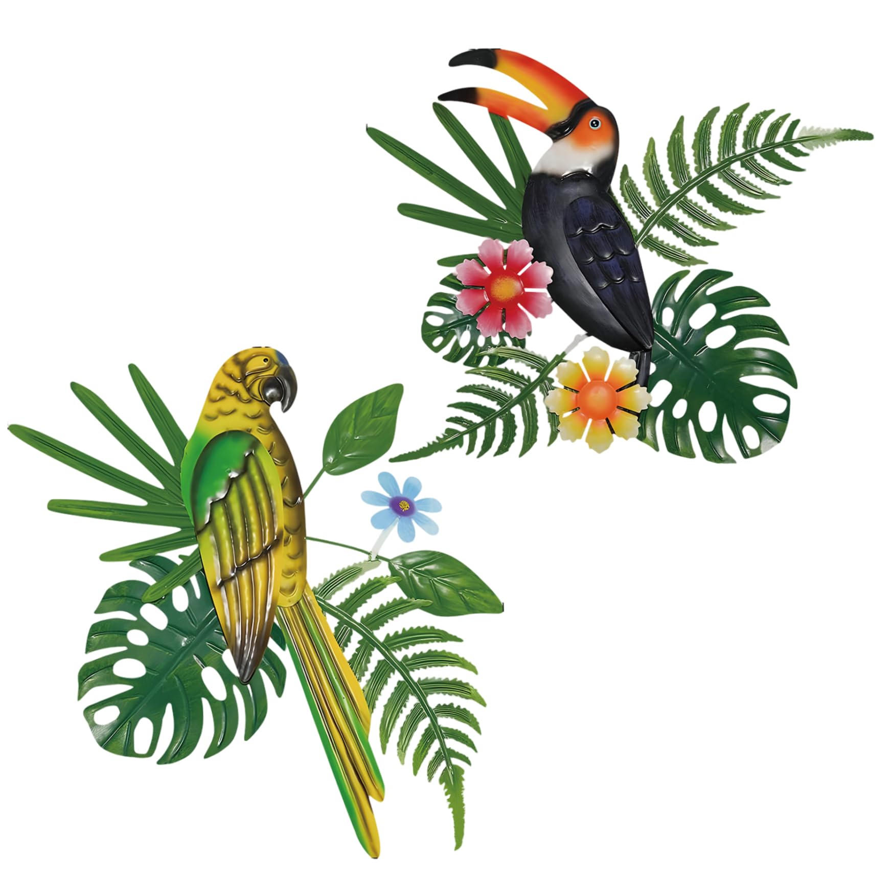 Art mural oiseau décoratif en métal coloré lot de 2 pièces