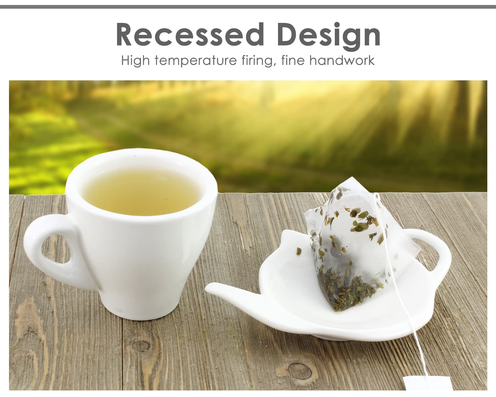 4 Soportes para Bolsas de té en Forma de Tetera, Posavasos para condimentos para Salsa y Postre (Blanco)