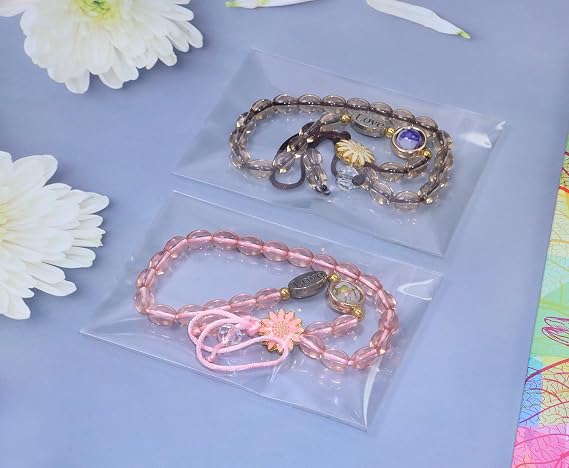 ONLYKXY 50pcs Soft Clear Plastic Glitter Small Bag Storage Pouch Laser Sleeve Cover Pocket Holder Photo Protector Top Loader for 2.5x3.5in Universal Card Collectible Coin Jewelry (Clear & Seal)