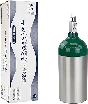 Dynarex Resp-O2 M9 Oxygen C -Cylinder with CGA 870 Post Valve – 1.7L Standard Size Oxygen Cylinder - Lightweight Aluminum Portable Tank with 255L Oxygen Capacity