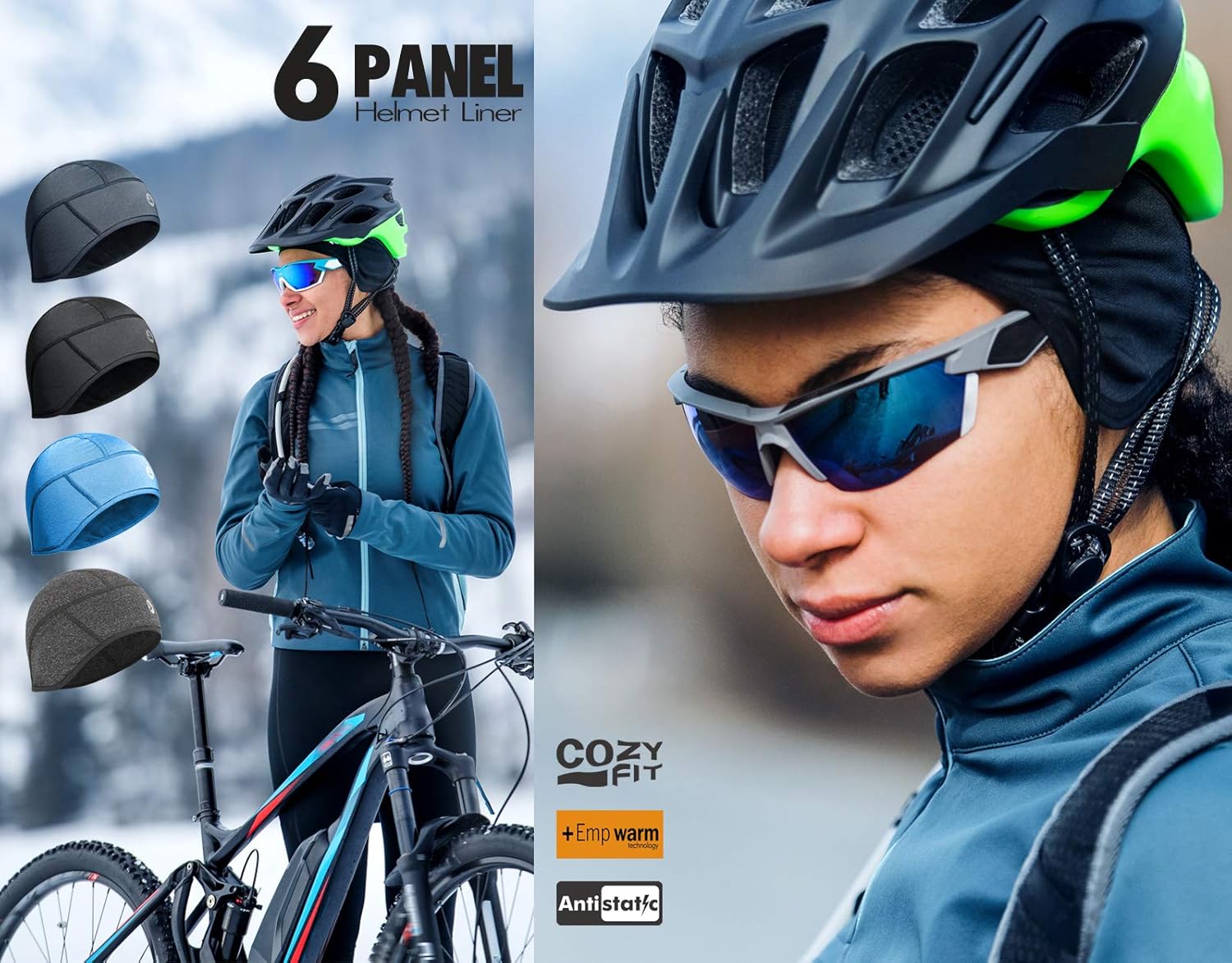 EMPIRELION Winter 6-Panel Helmet Liner Skull Cap Thermal Cycling Cap Running Beanie Hats Ears Warm Moisture Wicking - Image 5