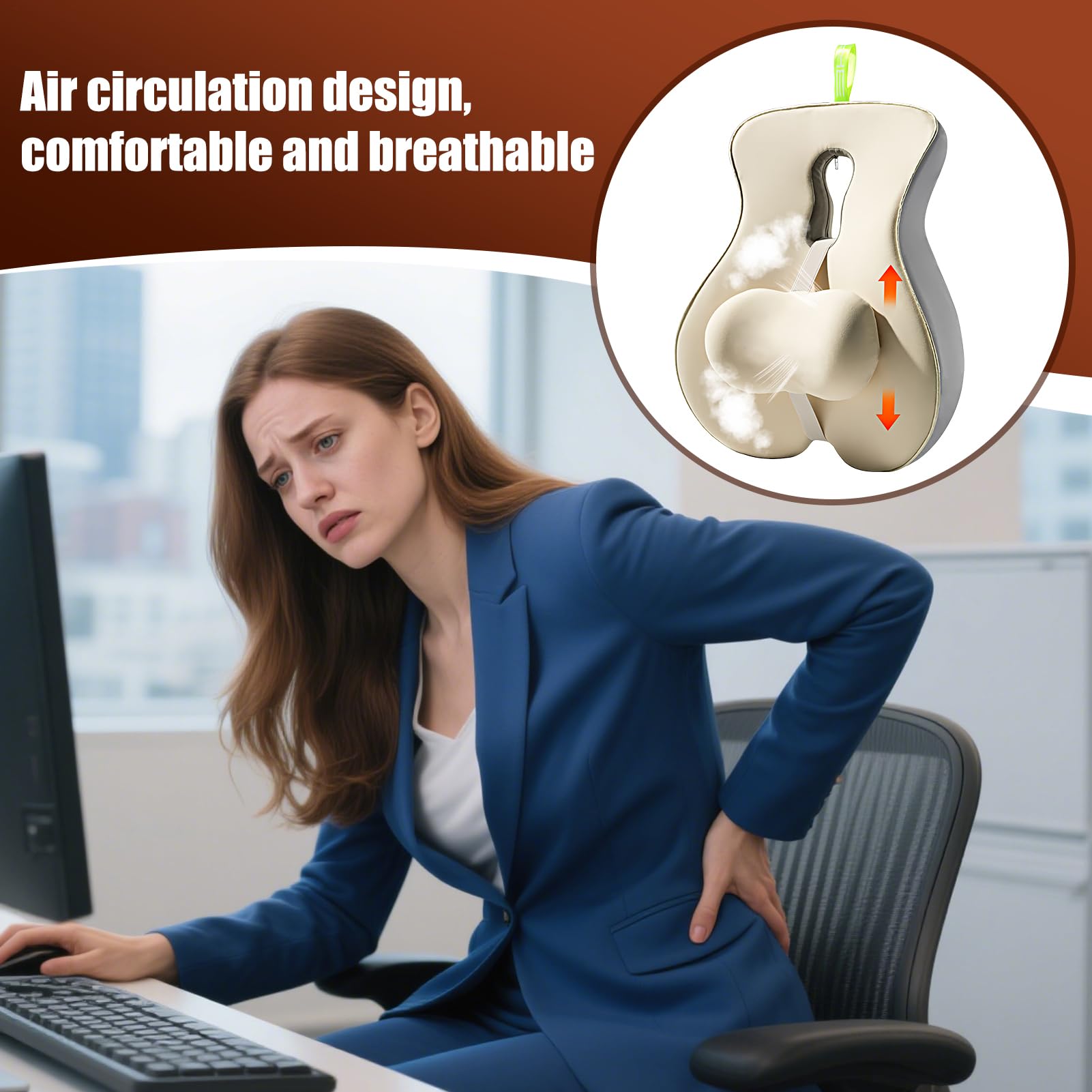 Cuscino Di Supporto Lombare Cuscino Sedile Cinturino Regolabile Ergonomico | Supporto Lombare per Auto Correttore per Guida, Viaggi, Seduta, Sonno, Gravidanza, Sedia a Rotelle
