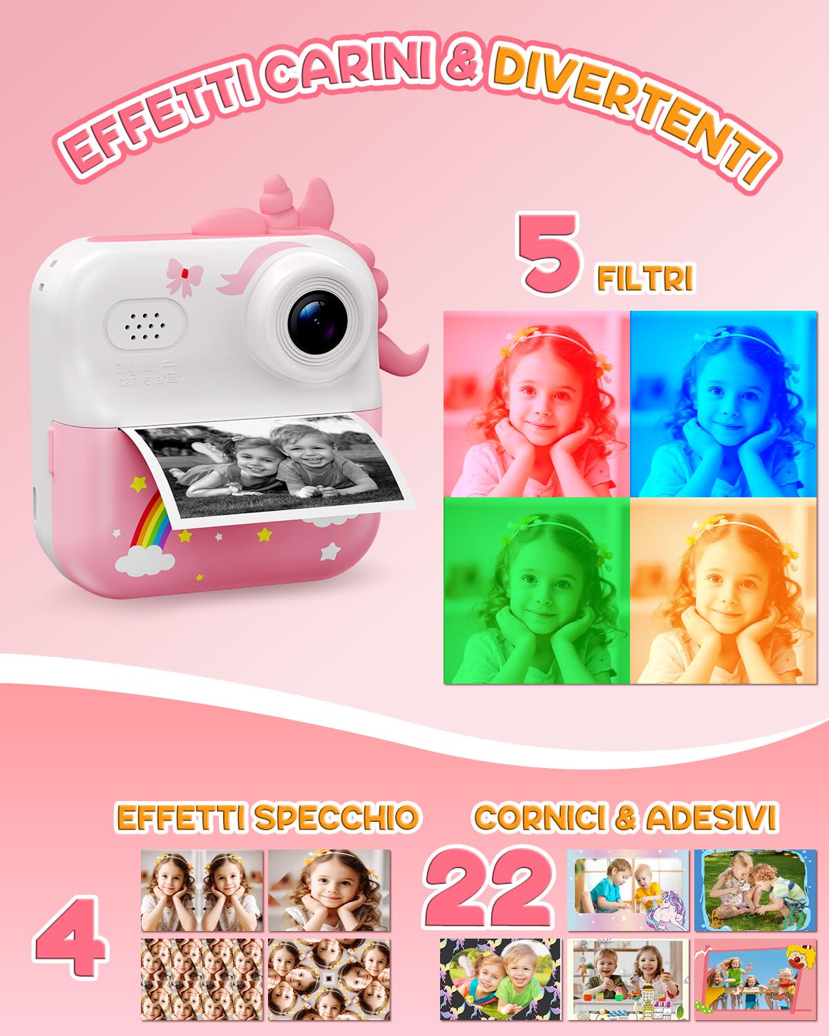 ElecMoga Macchina Fotografica Bambini, 48MP Macchina Fotografica Istantanea | 2,4 Pollici 1080P HD con 32 GB Scheda e 3 Carta da Stampa, Digital Camera Bambini Natale Compleanno Regalo per 3 ai 12 Anni