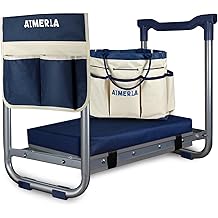 Aimerla K5 Foldable Kneeler Seat - Heavy Duty (Detachable Cloud Kneeler Pad) - Garden Stool - 2 Large Tool Bags - Portable Bench for Indoor &amp; Outdoor