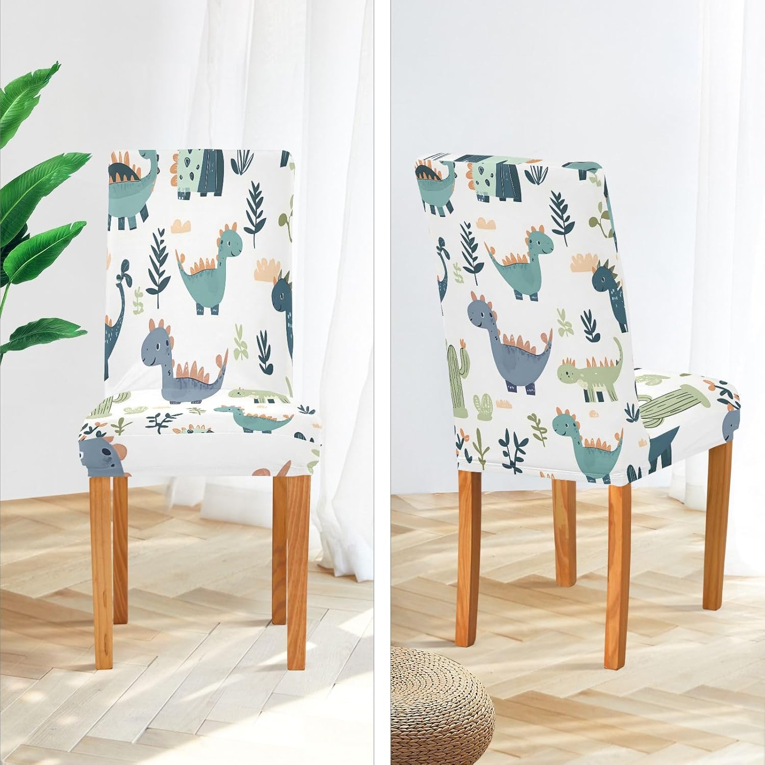 ALAZA Chair Covers for Dining Room, Cactus Grass Dinosaur Pattern Stretch Chair Cover Sets Chair Protector Removable Washable for Ktichen Restaurant Hotel