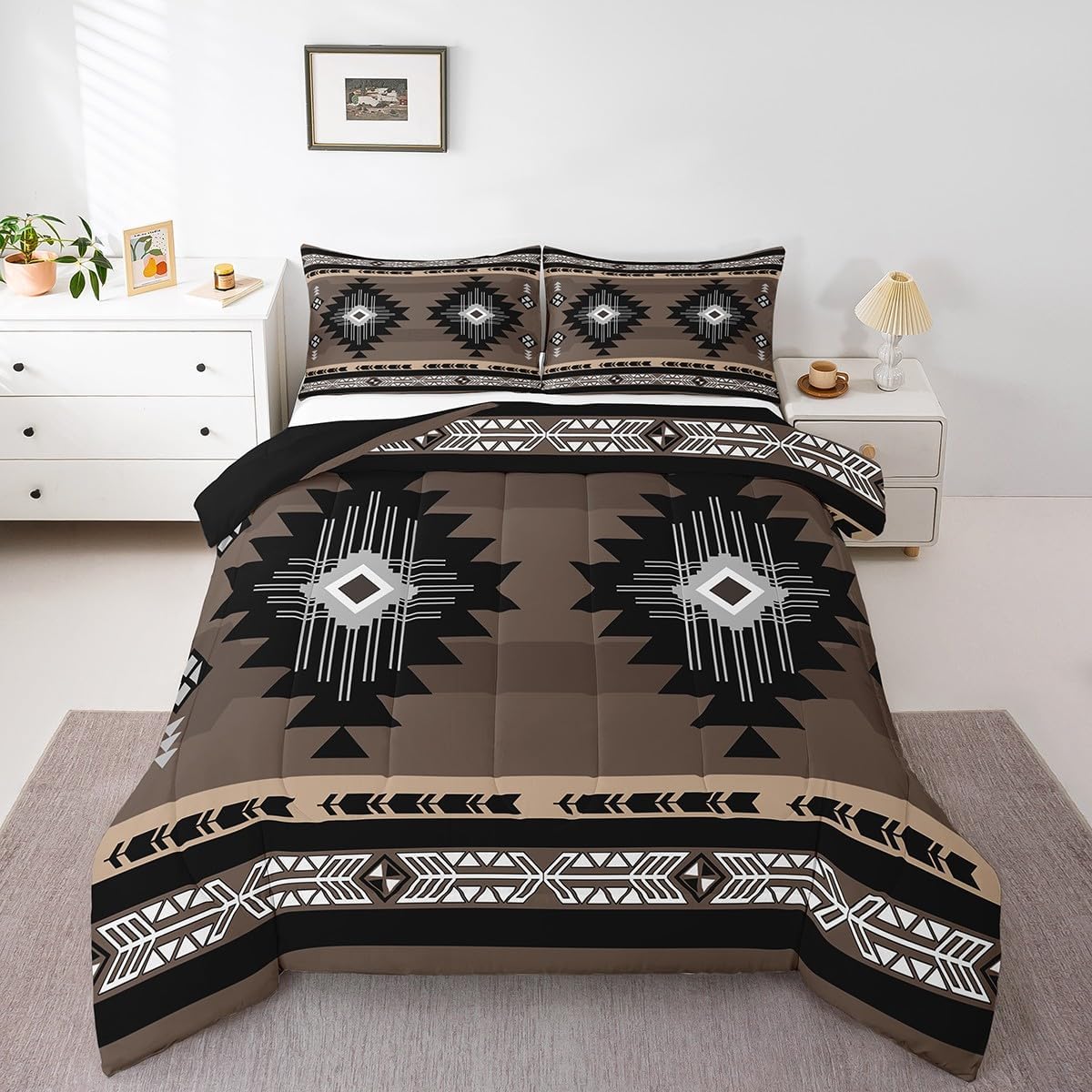 Feelyou Boho Comforter Set Queen Size Southwestern Native Aztec Comforter Set Indian Tribal Bedding Set Retro Exotic Boho Duvet Set Dark Grey Quilt Set - Image 6