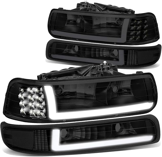 DNA MOTORING HL-LB-CSIL99-BK-SM-CL1 Smoked Lens Pair LED DRL Headlight Bumper Lamps Compatible with 99-02 Silverado 1500 2500 00-06 Suburban/Tahoe