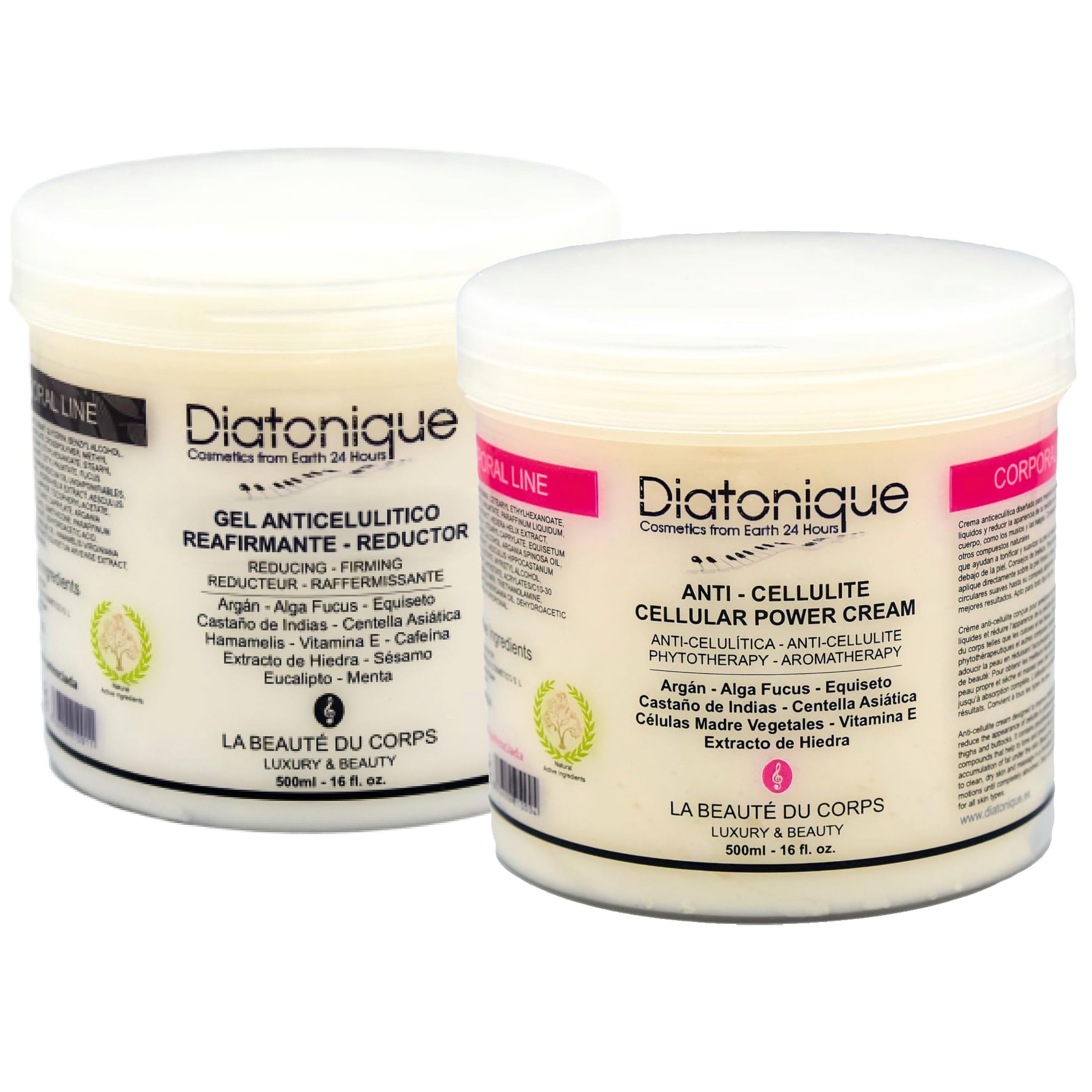 Pack Duo Anticelulítico Reductor Más Plus de Diatonique, Crema Anticelulítica 500ml, Gel Lipo Reductor 500ml