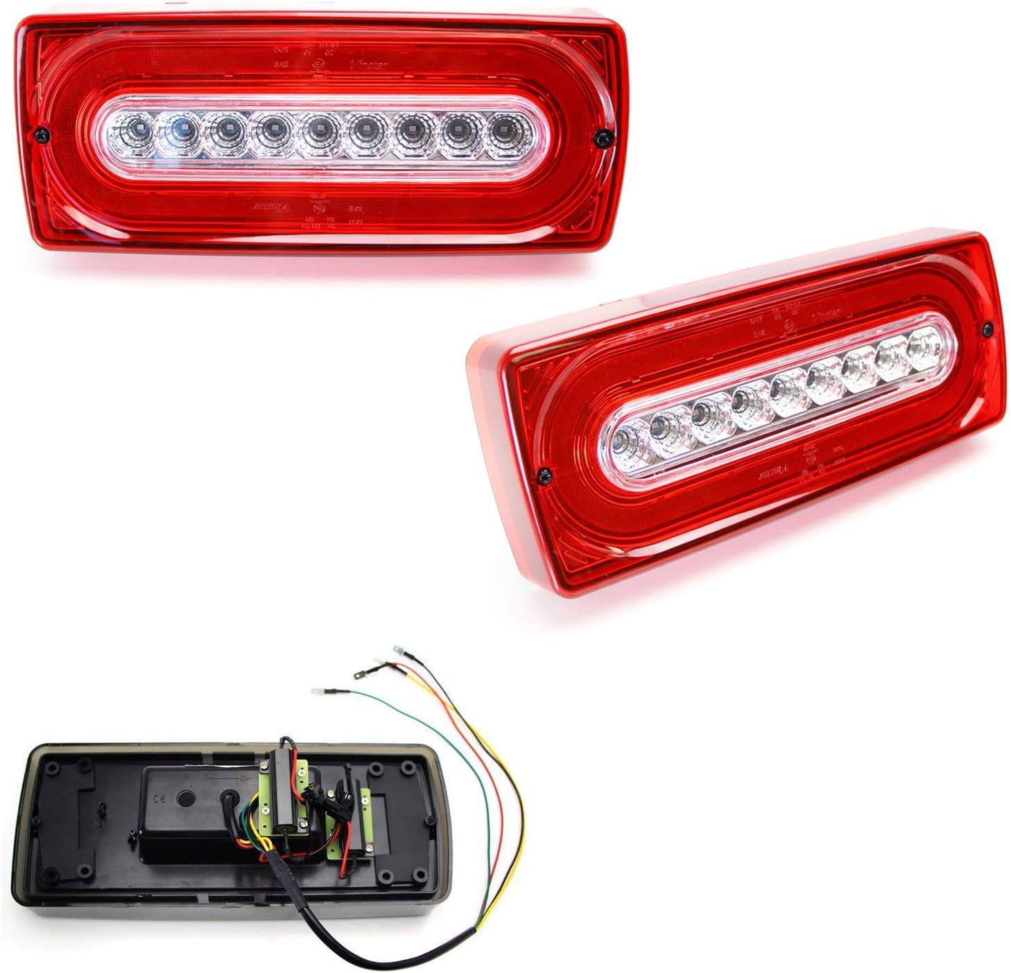 iJDMTOY Red Lens Dynamic Sequential Blink Laser Style Full LED Turn Signal Light Tail Lamps Compatible With 1999-18 Mercedes W463 G-Class G500 G550 G55 G63 AMG (2019 G Design)