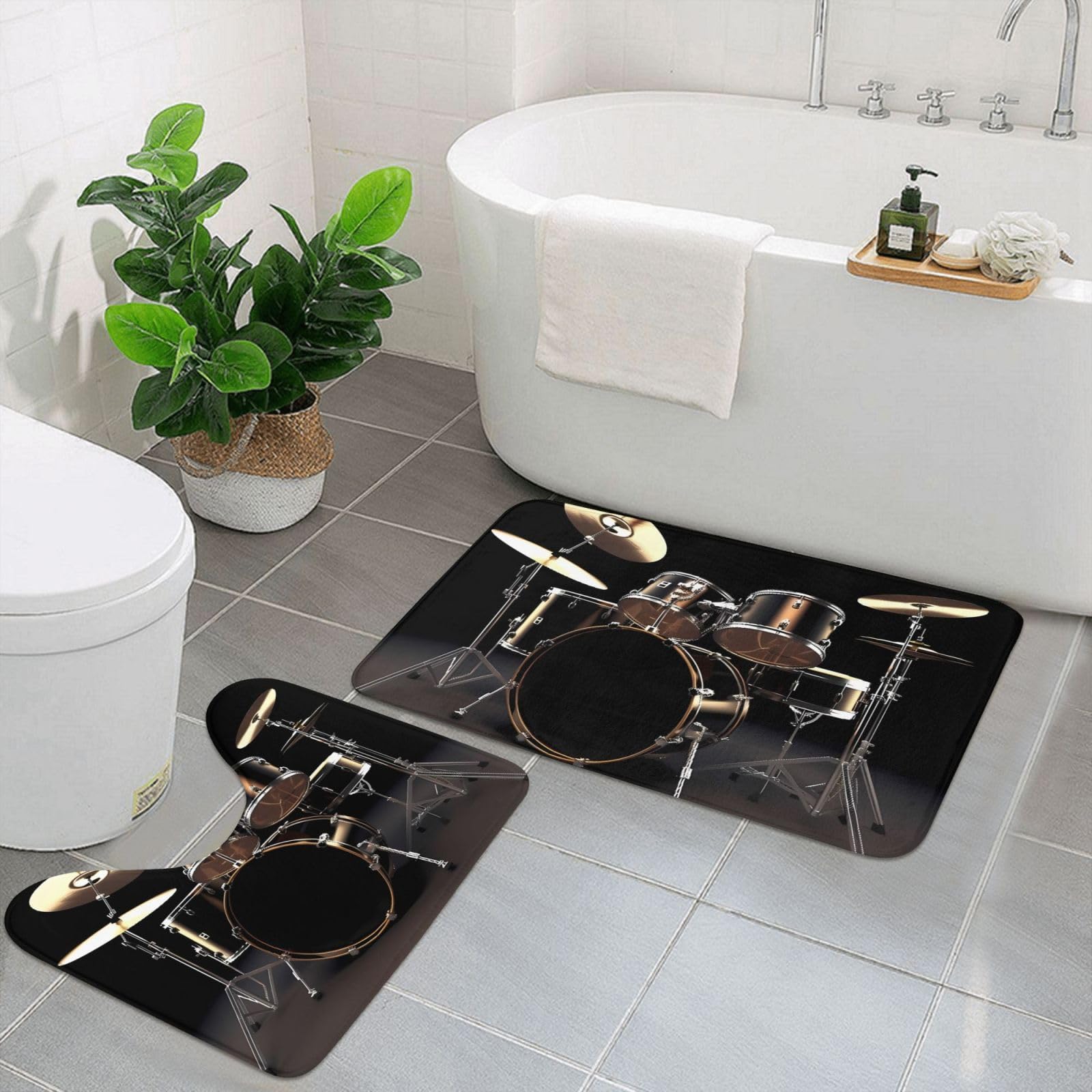 Tapis de bain antidérapants pour carrelage glissant avec tapis WC forme U noir