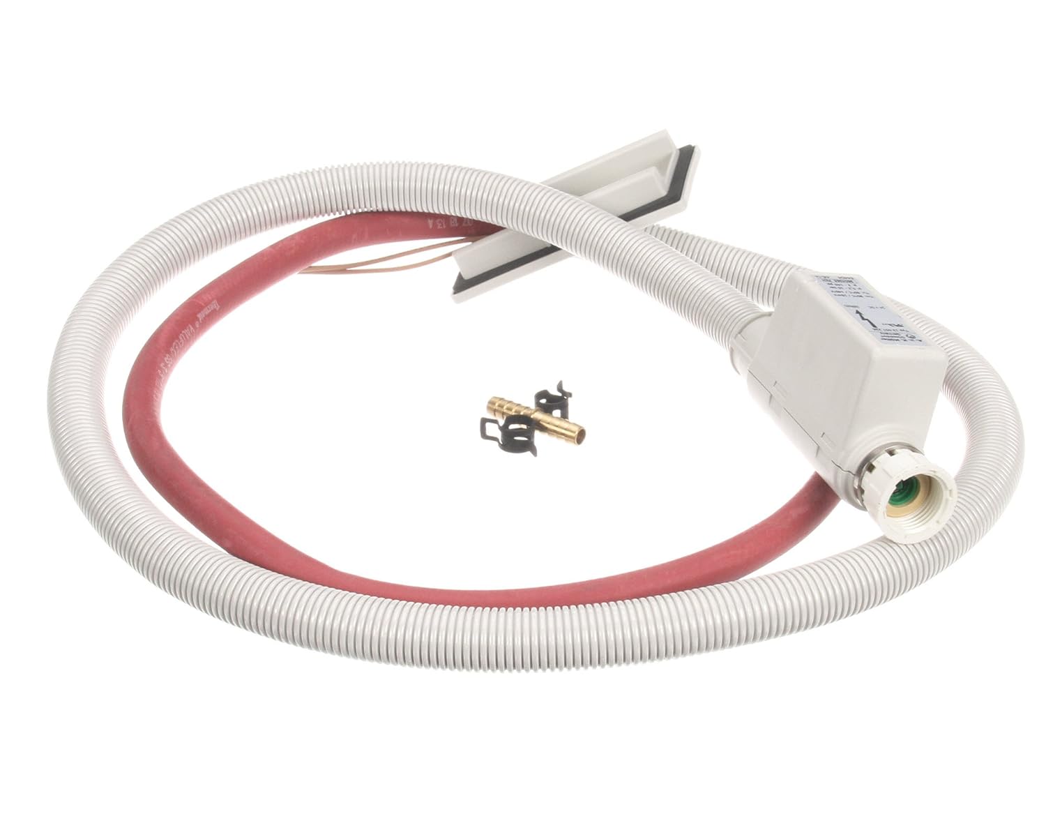 Meiko 9208762 Aqua Stop device with white corrugated hose, red hose, and brass fitting