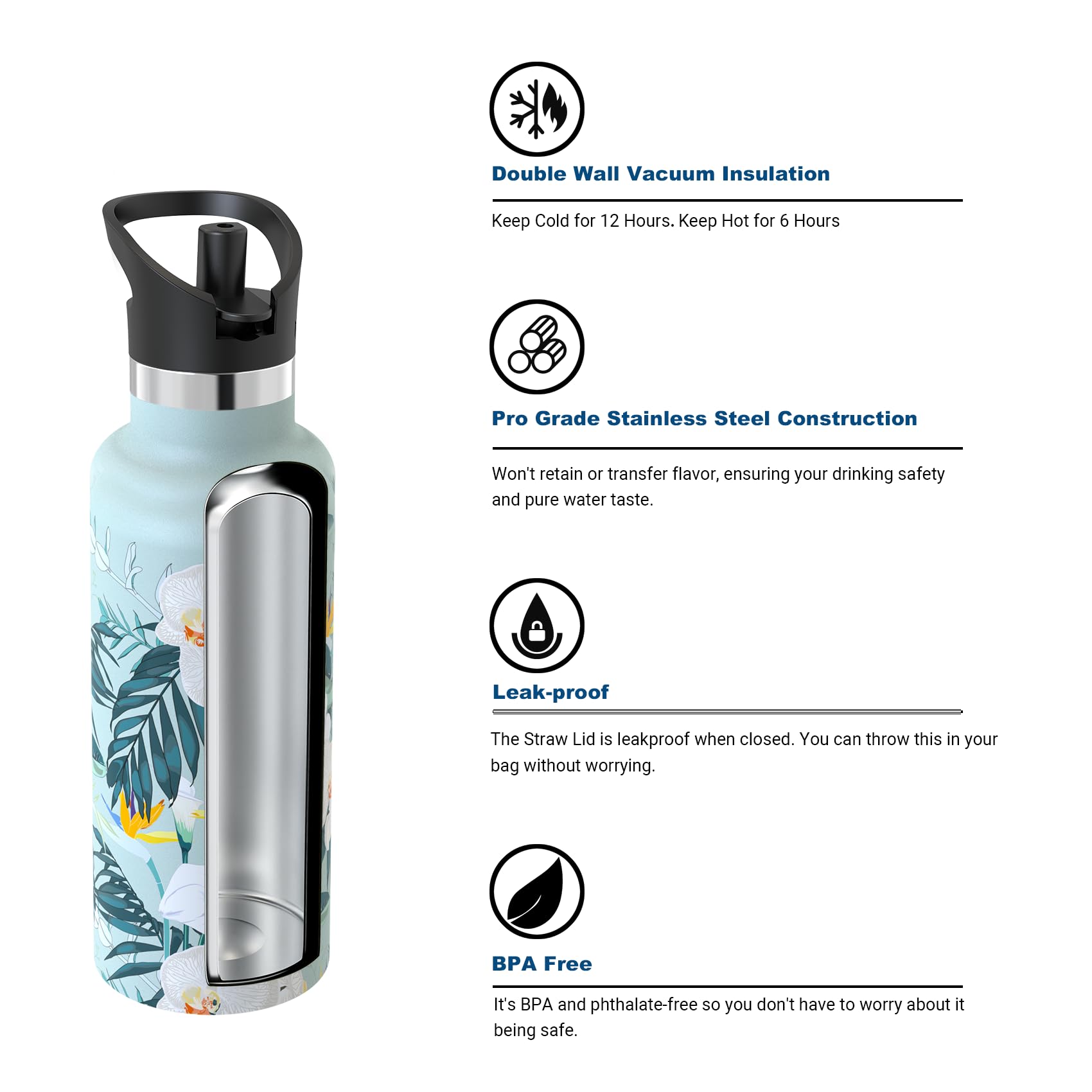 Super Sparrow Borraccia Termica, Acciaio Inox Bottiglia Termica - 350ml, 500ml, 750ml, 1L - Senza BPA Borracce, Borraccia Bambini per Scuola, Sport, Campeggio, Yoga, Palestra, Ciclismo