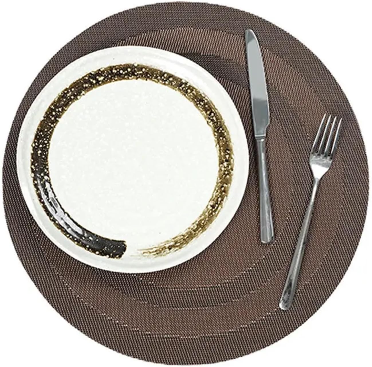 Round Placemats Table Mats Pad Anti-Skid Washable Woven PVC Placemats for Kitchen Dining Patio 식탁매트(YH Coffee,Round 38cm 1pc)