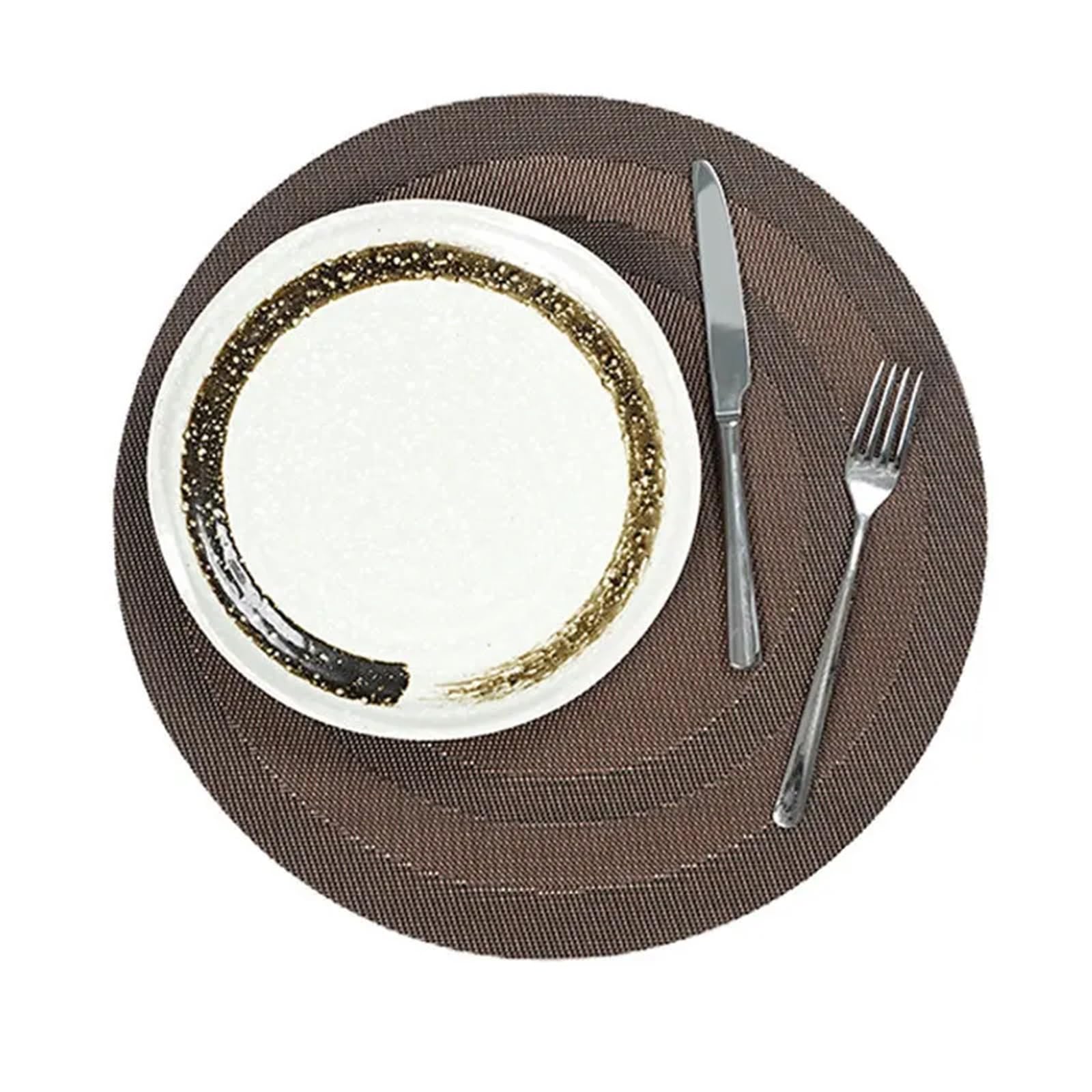 Round Placemats Table Mats Pad Anti-Skid Washable Woven PVC Placemats for Kitchen Dining Patio 식탁매트(YH Coffee,Round 38cm 6pcs)