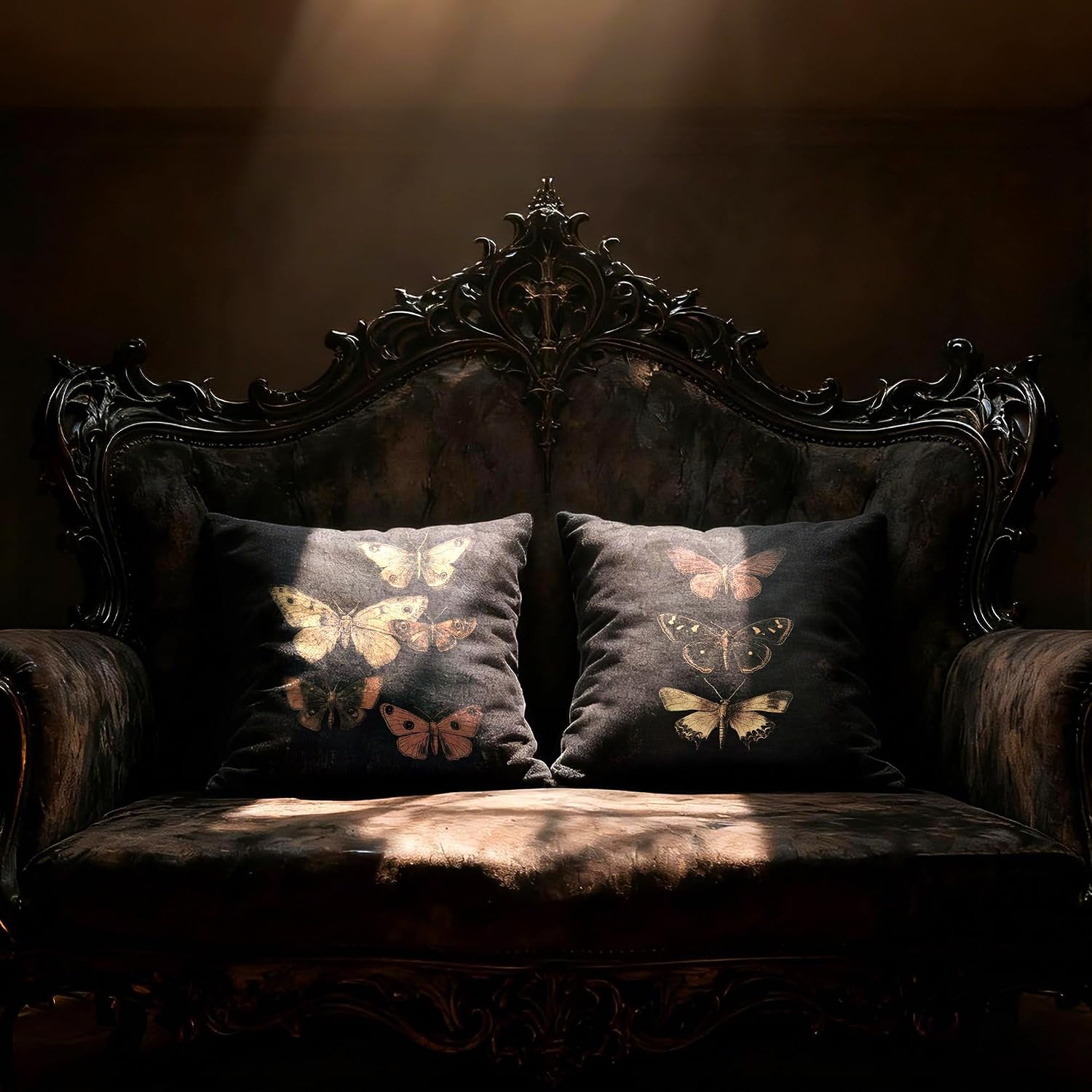 Vintage Victorian Gothic Butterfly Pillow Covers 18x18 Set of 4,Moody Dark Academia Moth Decorative Throw Pillow Covers for Home Bedroom Living Room