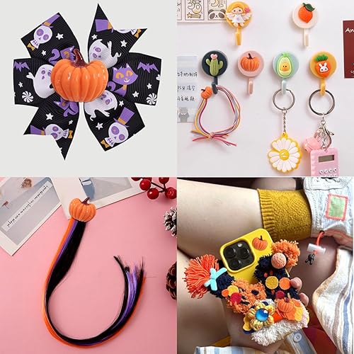 Miniatura 4 de Honbay 80 dijes de resina de calabaza de otoño con parte trasera plana, lindos dijes de limo de calabaza, adornos de resina con temática de otoño,