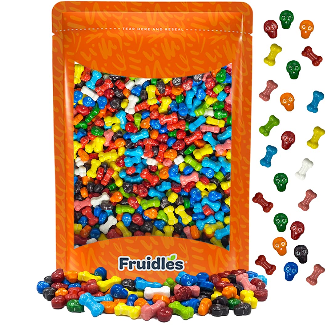 Fruidles Mini Skulls & Bones Shaped Hard Candy Treats, Assorted Fruit Mix, Kosher Certified Parve, Family Size Party Bag (5 Pounds, Bones Candy)