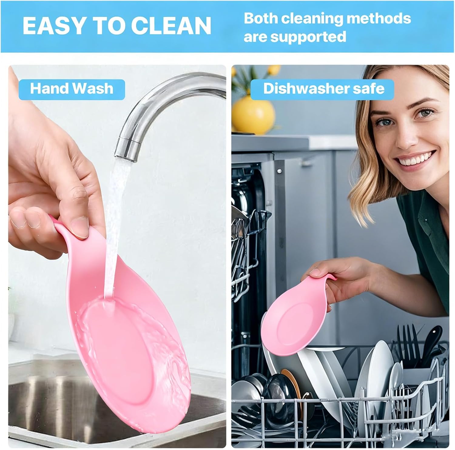 Spoon Rest for Stove Top, 3 Pack Large Silicone Spoon Holder for Kitchen Counter, Heat Resistant Cooking Spoon Holder, Microwave and Oven Safe (Pink)
