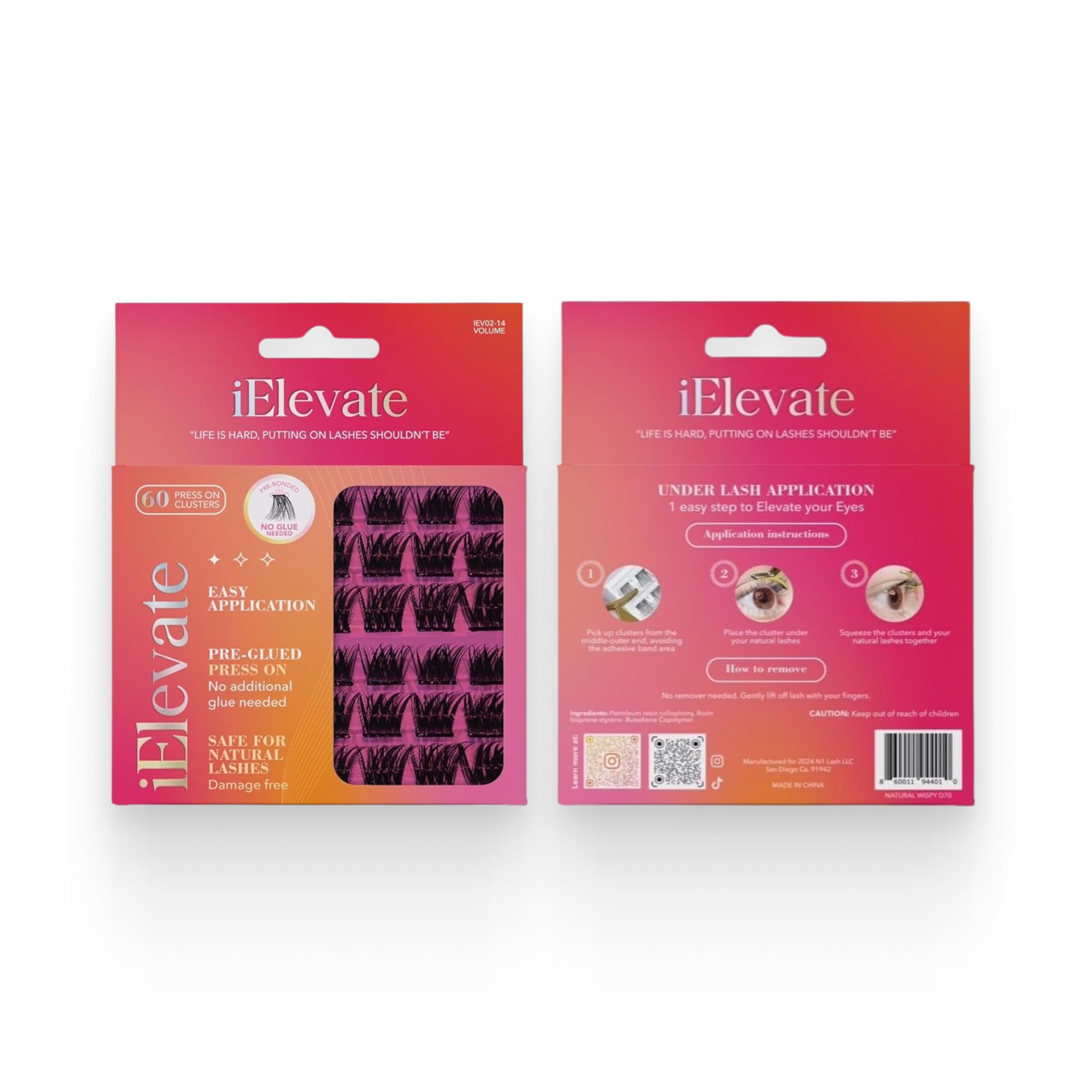 iElevate Cluster Lashes | Volume Lash Clusters | Self-Adhesive, No-Glue, Pre-Bonded & Extra Sticky lash clusters wispy| 10-14mm for a Bold, Fluffy, & Dramatic Look | Reusable & Lightweight