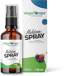 Melatonin Spray mit Pflanzenextrakten - Synergistische Formel mit Melatonin, Baldrian und Passionsblume - 360 Sprühstöße, 180 Tage Reichweite - mit Beerengeschmack - vegan, ohne Alkohol