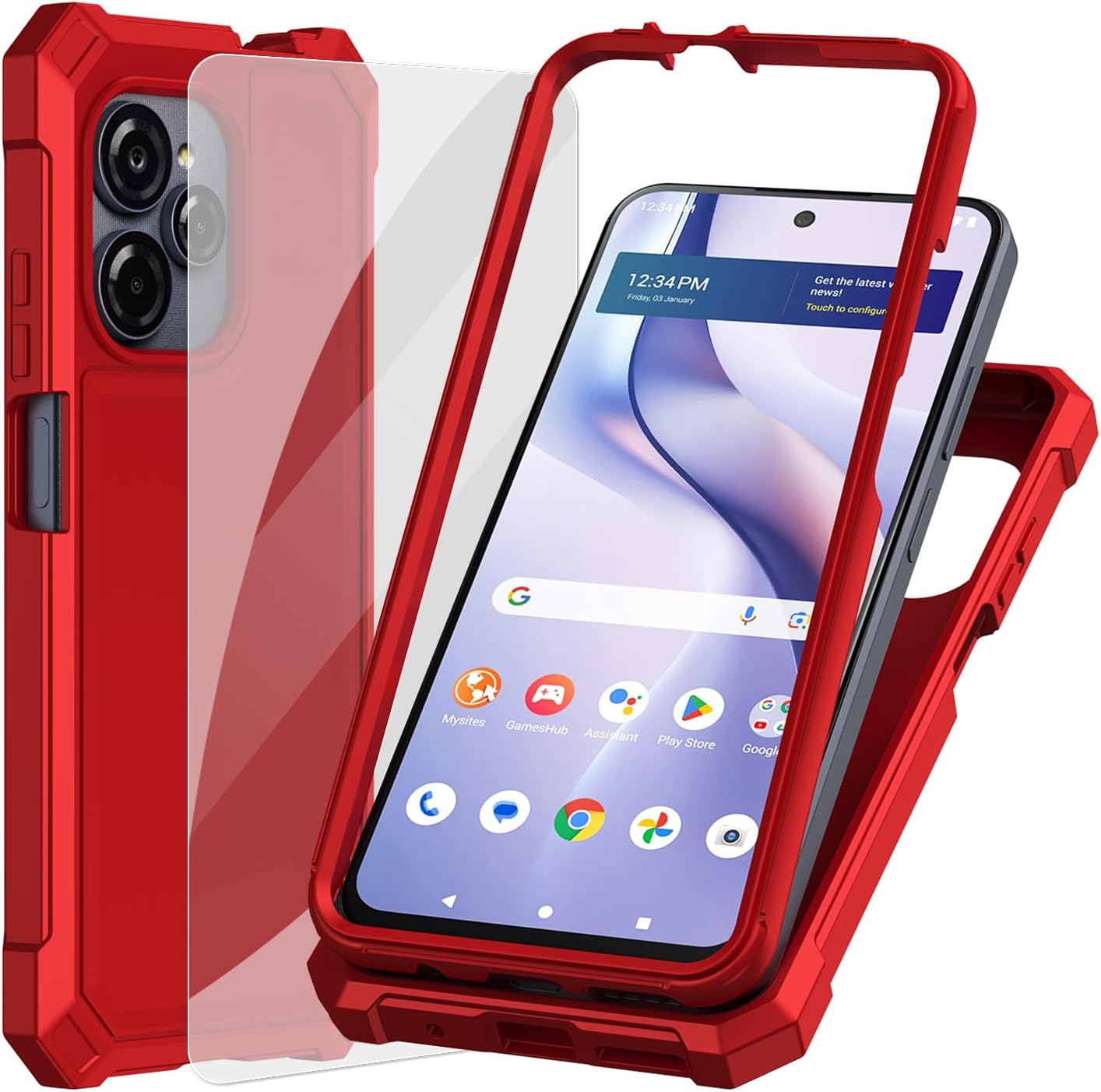 Ailiber for BLU View Speed Ultra 5G Phone Case, BLU B1660V Case with Screen Protector, Dual Layer TPU Bumper Protective, Rugged Silicone Scratch Resistant, Full Body Protection Shockproof Cover-Red