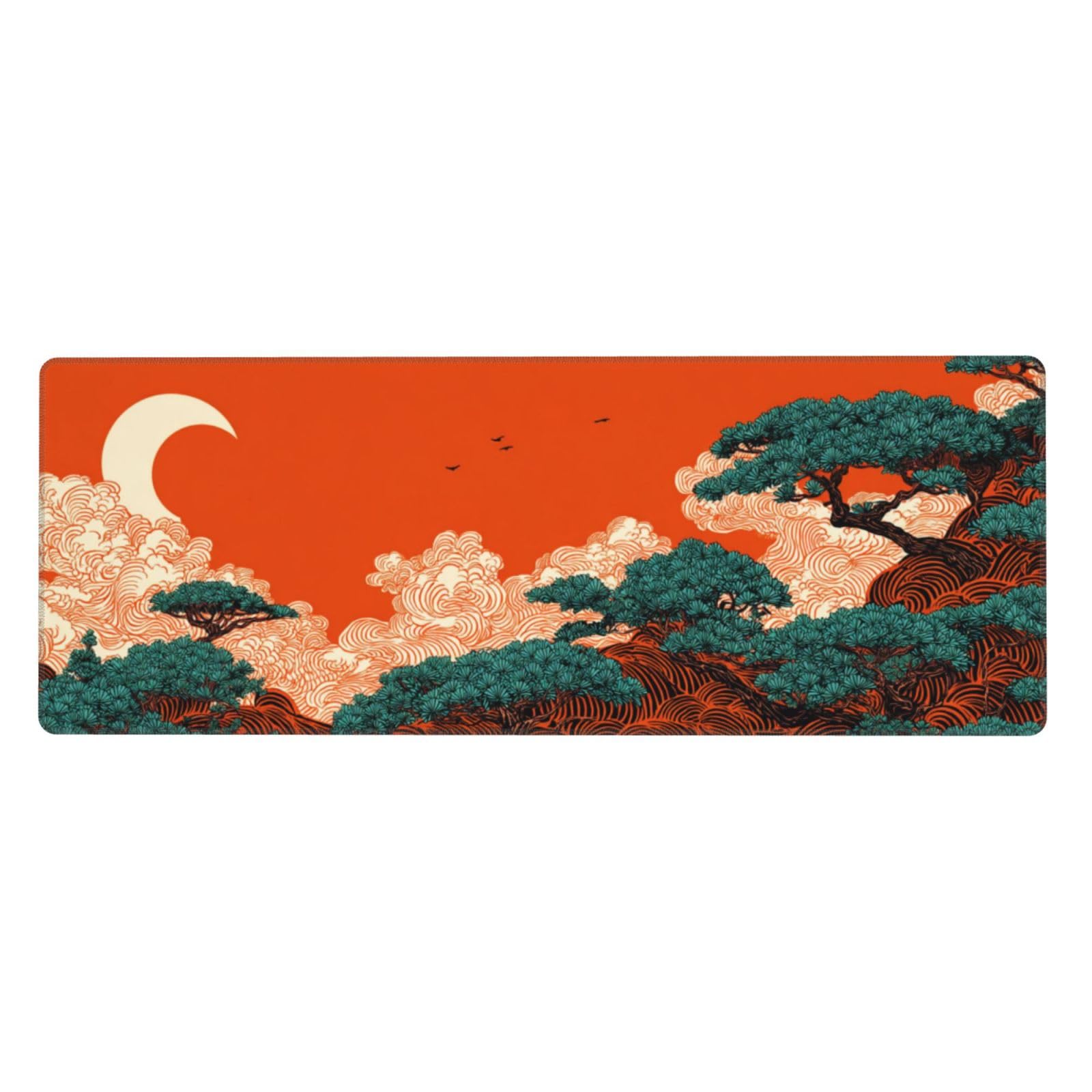 Large Gaming Mouse Pad Japanese Sea Wave Themed Mousepad Desk Pad Mat for Keyboard and Mouse XXL Mouse Pad Computer Laptop Pad Non-Slip Base and