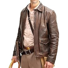 Mens Raiders of The Lost Ark Indiana Harrison Ford Jones Vintage Indiana Brown Bomber Distressed Leather Jacket Coat