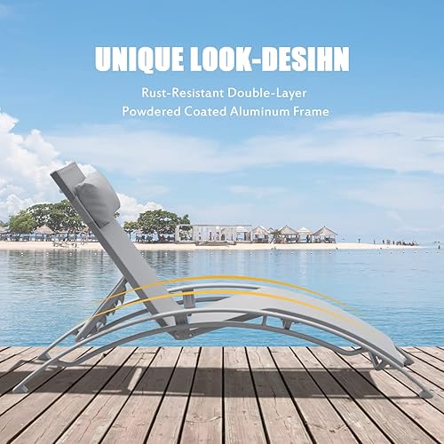 Miniatura 4 de Domi - Juego de 2 sillas reclinables para exteriores con respaldo ajustable y almohada extraíble para interiores y exteriores, playa, piscina, tomar