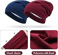 Vista 31 de 4 Pieces Satin Lined Beanie Cap Satin Sleep Lined Hat Slouchy Beanie Hat Night Silk Hair Cap for Women Men