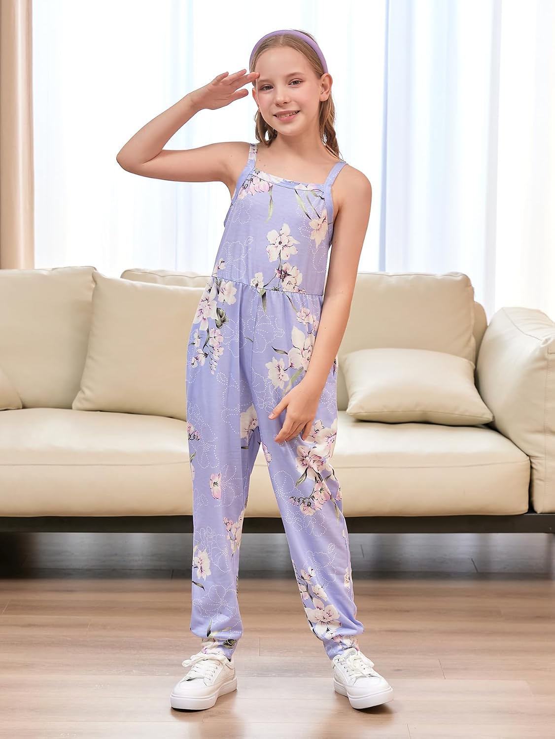 GORLYA Girls Casual Sleeveless Strap Backless Jumpsuit Outfits Baggy Harem Overalls Long Pant Jumper Rompers 4-14T